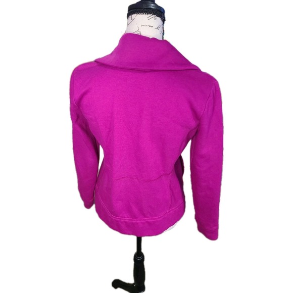 Talbots Petite Asymmetrical Zip Magenta Fleece Funnel Neck Moto Jacket - Picture 3 of 8